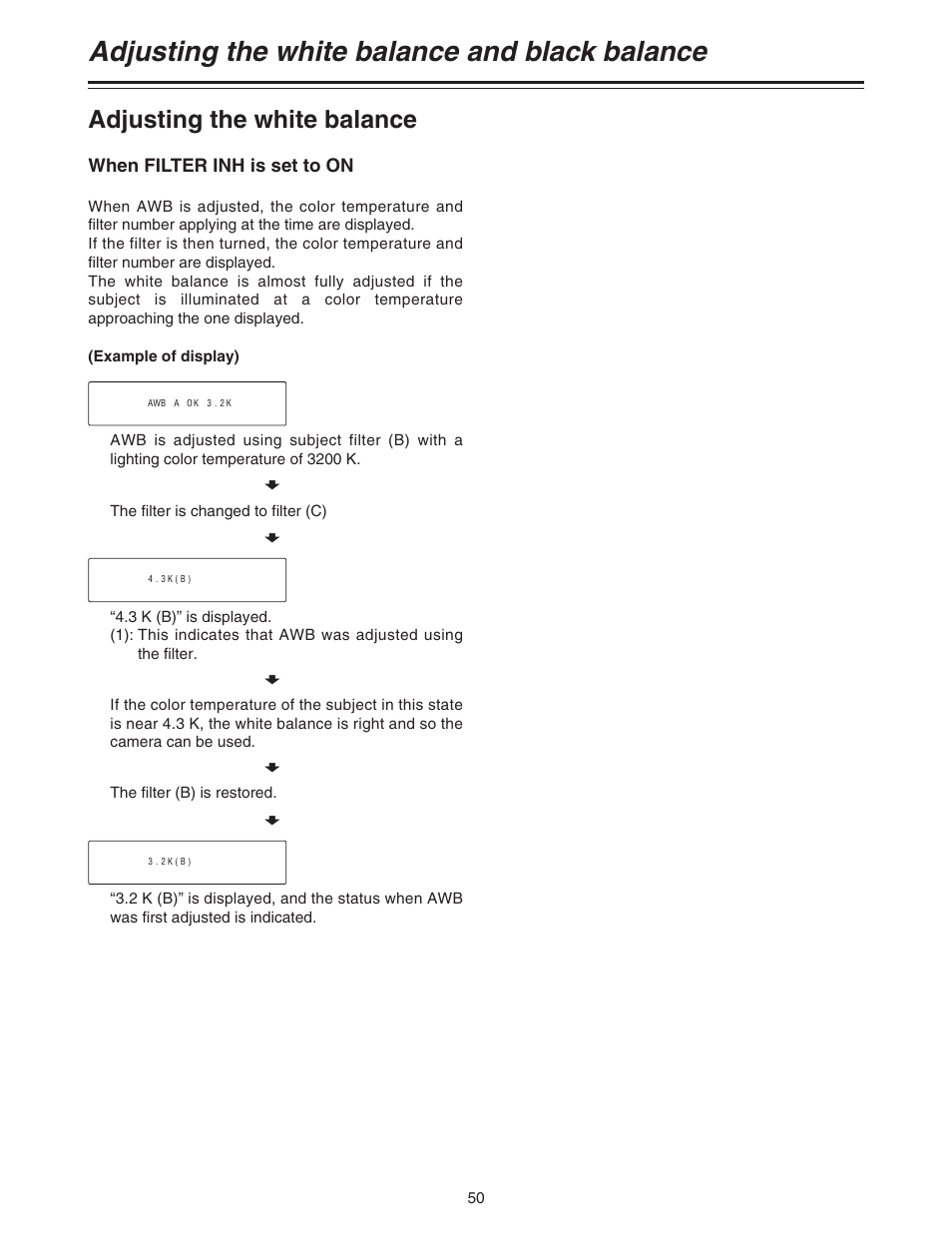 Adjusting the white balance and black balance, Adjusting the white balance | Panasonic AJ-HDC27A User Manual | Page 50 / 116