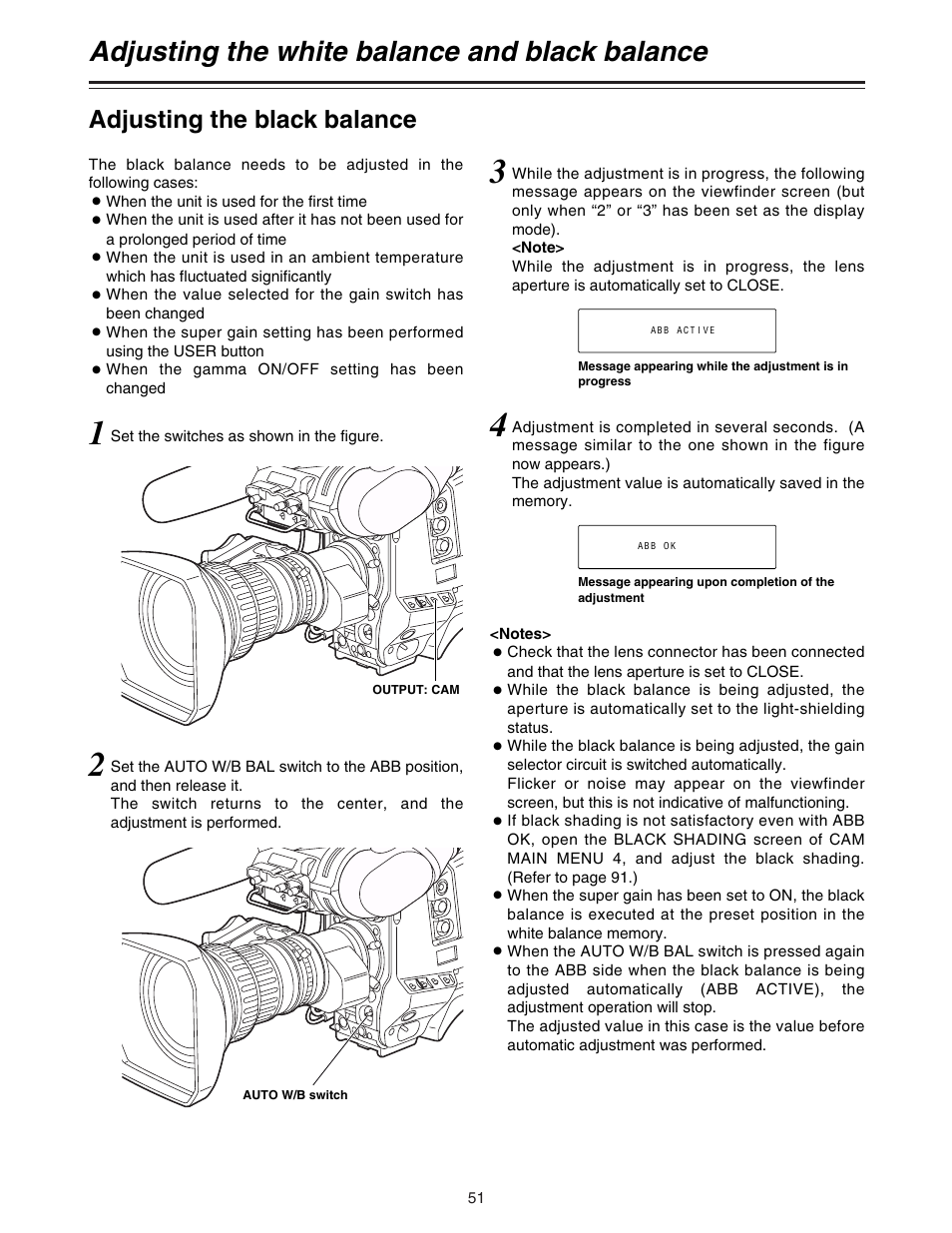 Adjusting the black balance, Adjusting the white balance and black balance | Panasonic AJ-HDC27A User Manual | Page 51 / 116