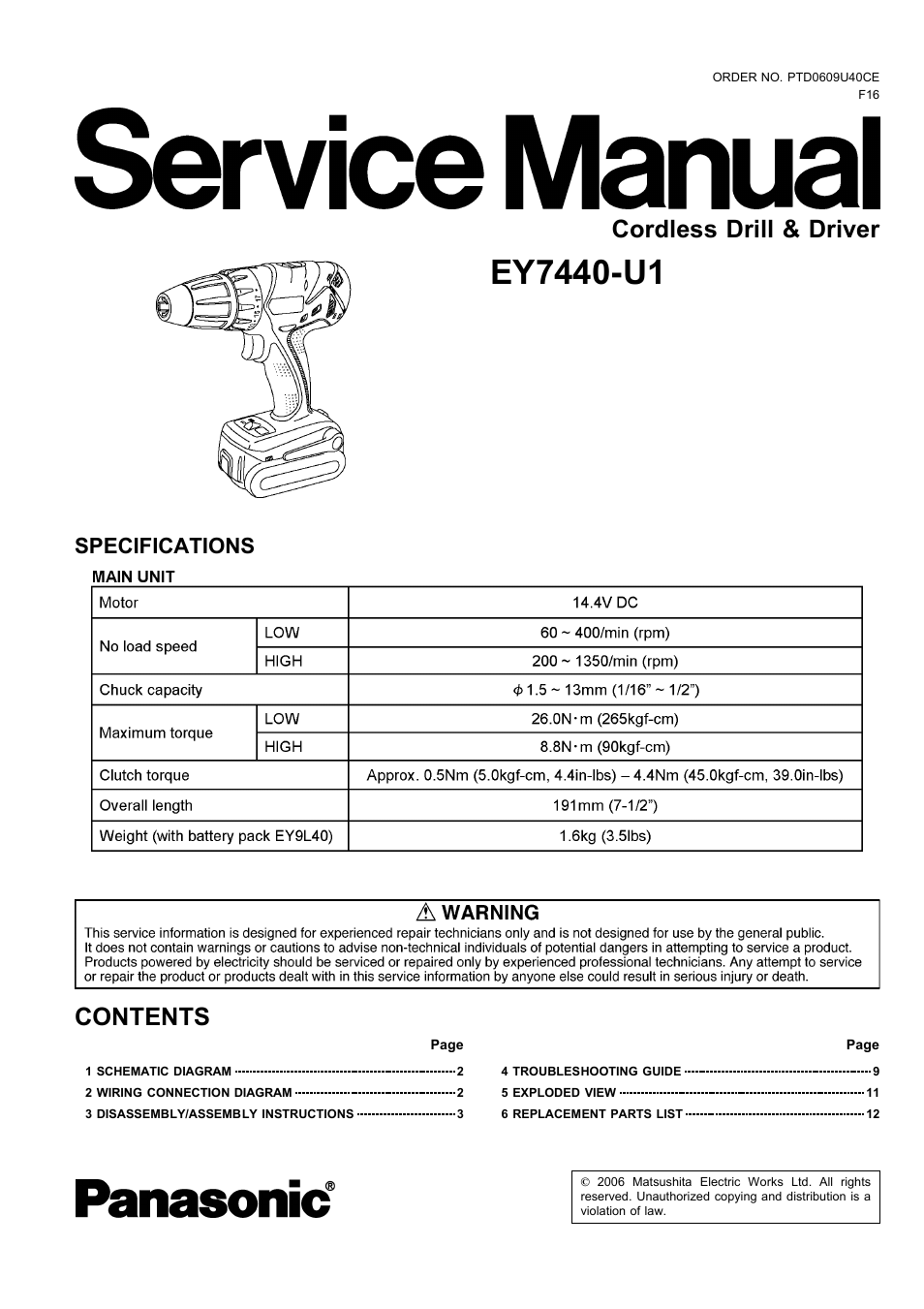 Panasonic EY7440-U1 User Manual | 12 pages