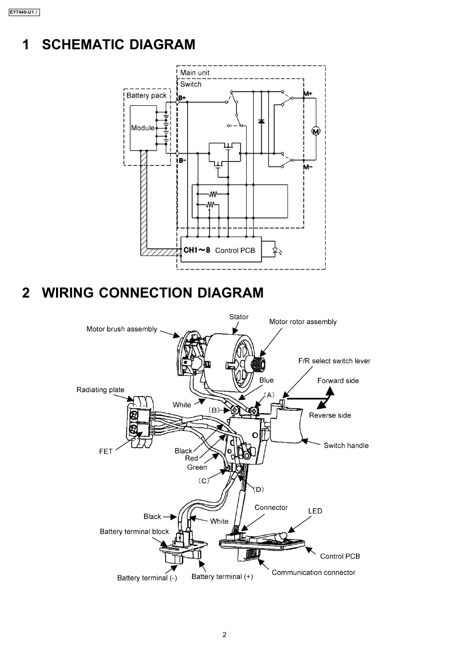1 schematic diagram 2 wiring connection diagram | Panasonic EY7440-U1 User Manual | Page 2 / 12