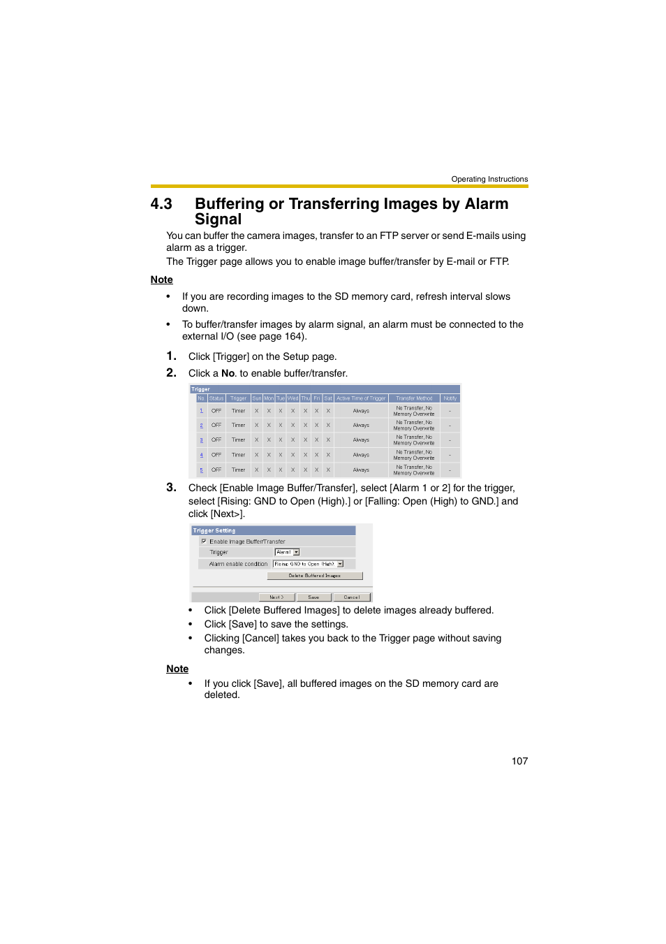 3 buffering or transferring images by alarm signal, 107, o, E 107 | Panasonic BB-HCM381A User Manual | Page 107 / 198