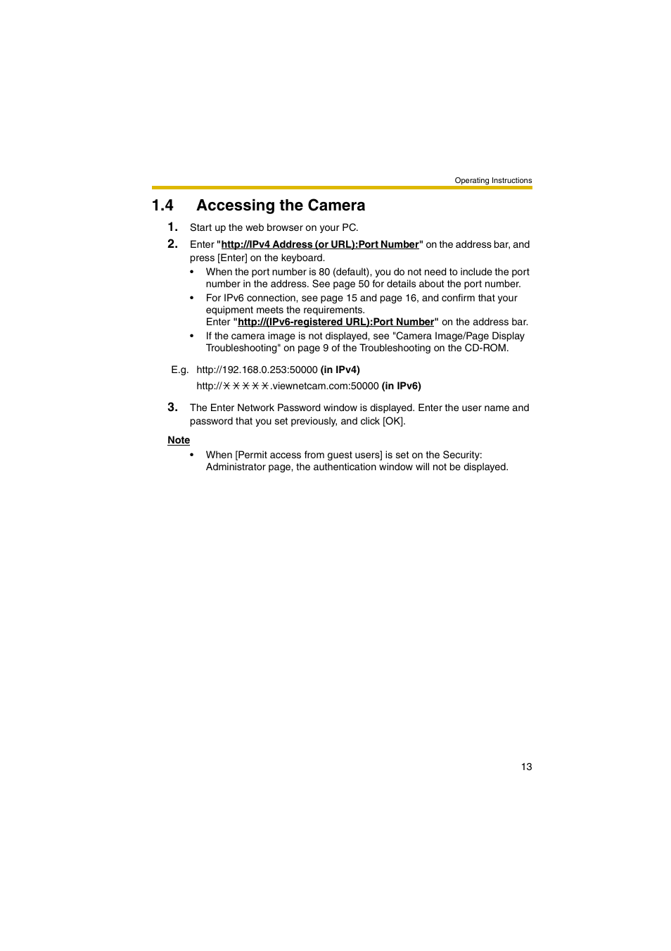 4 accessing the camera | Panasonic BB-HCM381A User Manual | Page 13 / 198