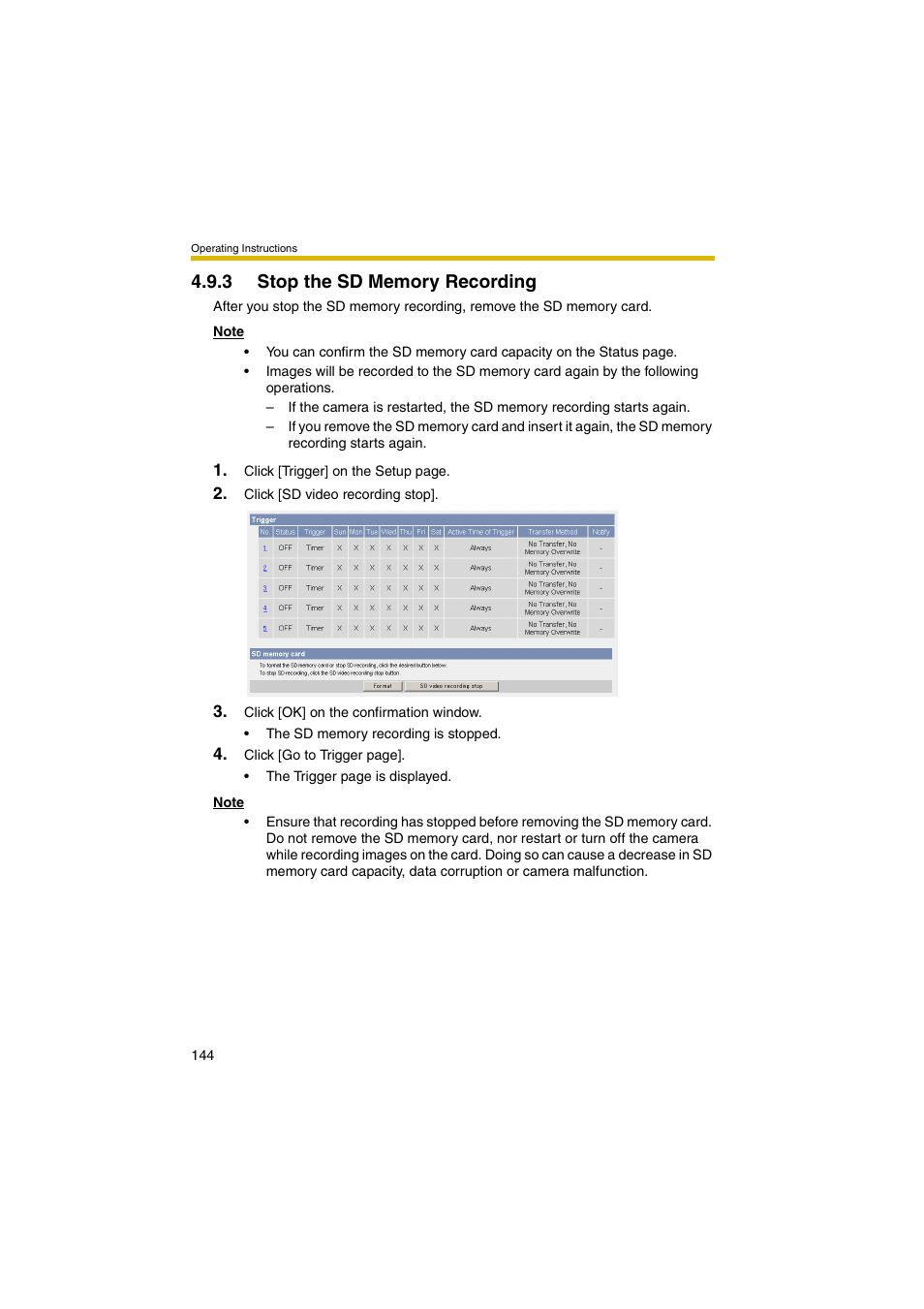 3 stop the sd memory recording | Panasonic BB-HCM381A User Manual | Page 144 / 198