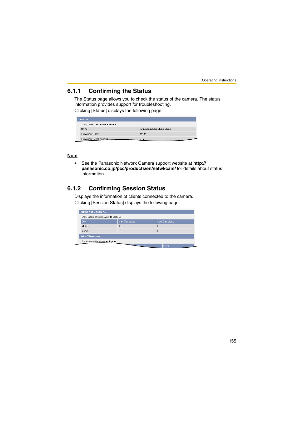 1 confirming the status, 2 confirming session status | Panasonic BB-HCM381A User Manual | Page 155 / 198