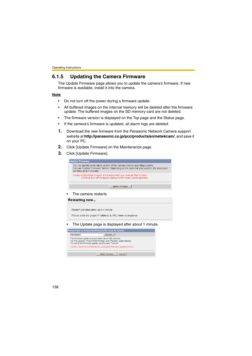 5 updating the camera firmware | Panasonic BB-HCM381A User Manual | Page 158 / 198