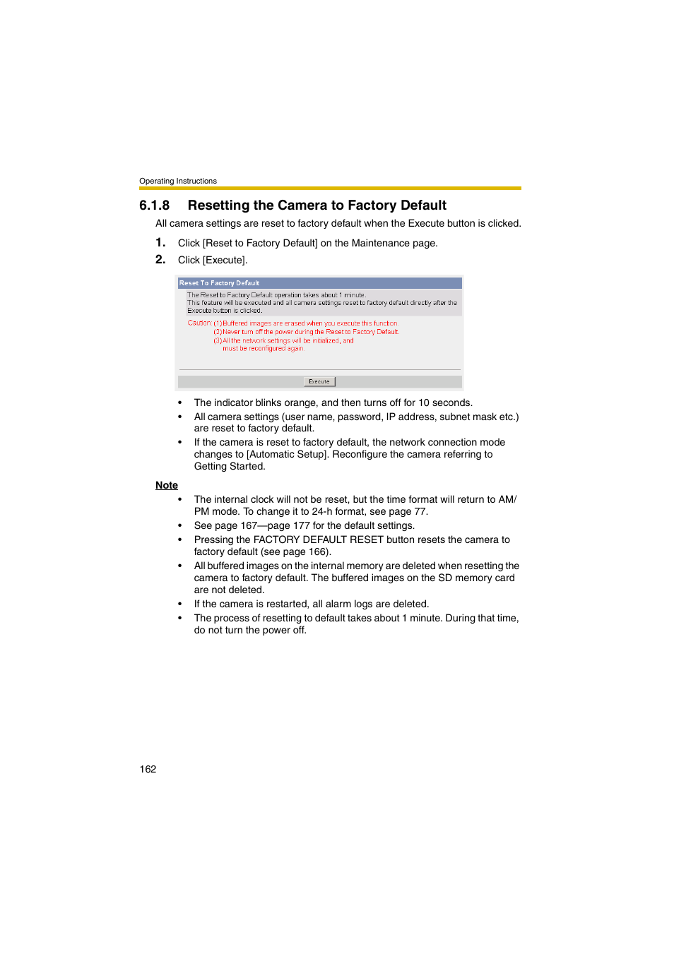 8 resetting the camera to factory default | Panasonic BB-HCM381A User Manual | Page 162 / 198