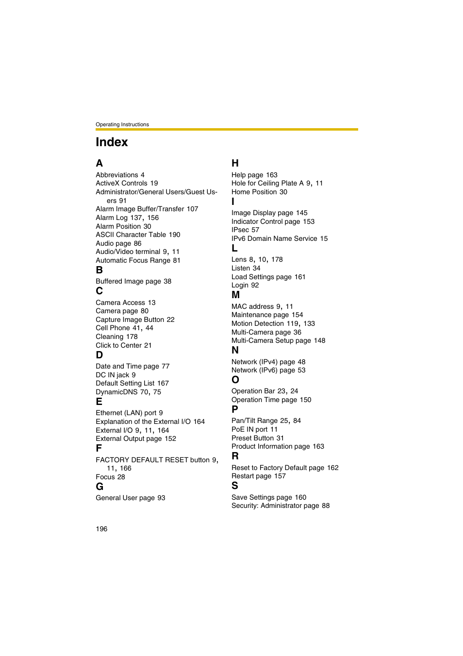 Index | Panasonic BB-HCM381A User Manual | Page 196 / 198