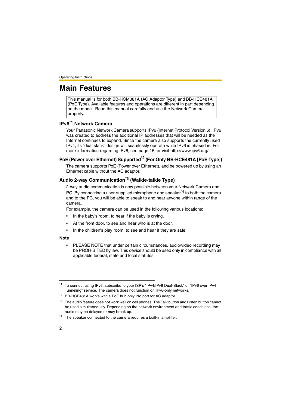 Main features | Panasonic BB-HCM381A User Manual | Page 2 / 198