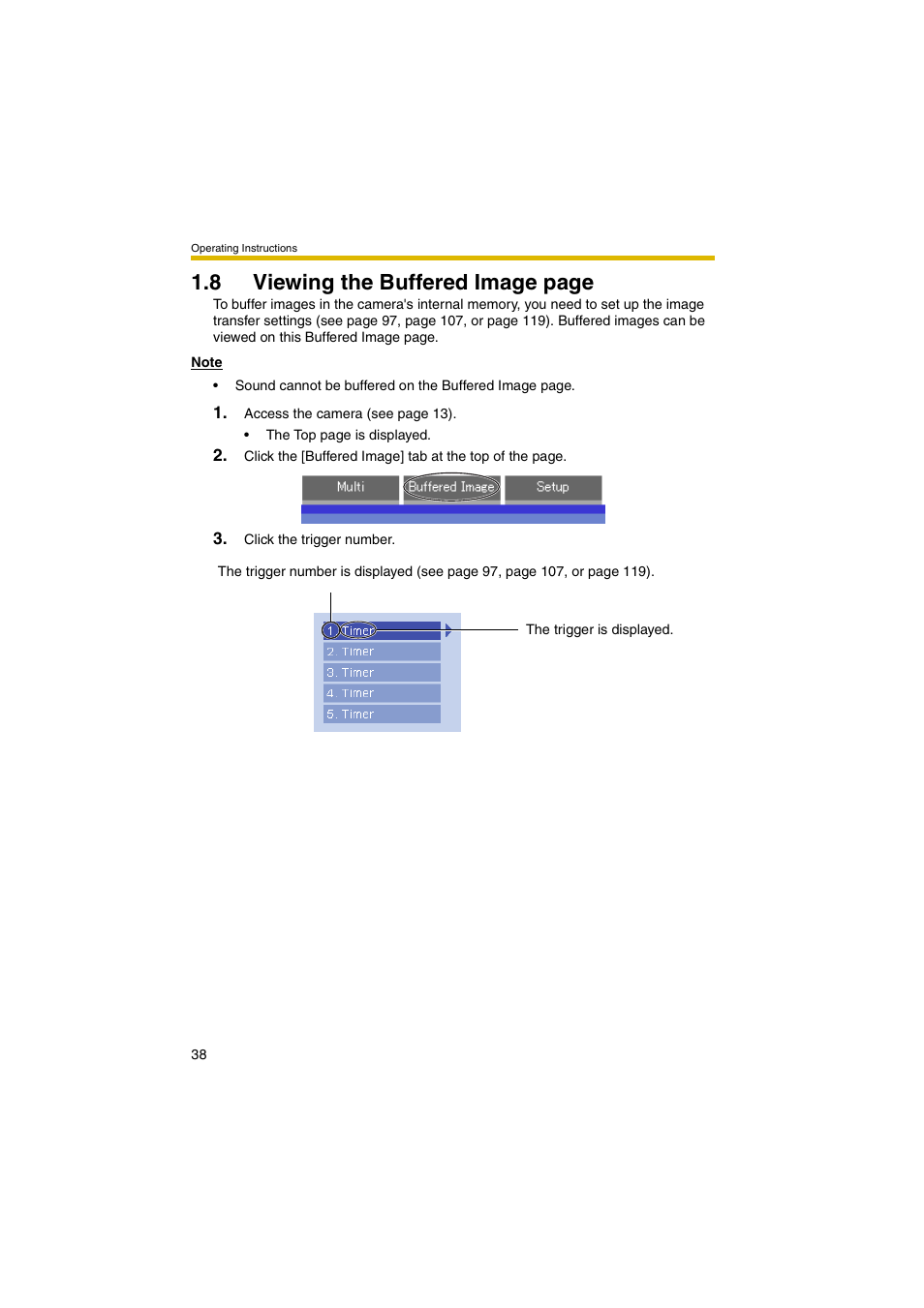 E 38, 8 viewing the buffered image page | Panasonic BB-HCM381A User Manual | Page 38 / 198