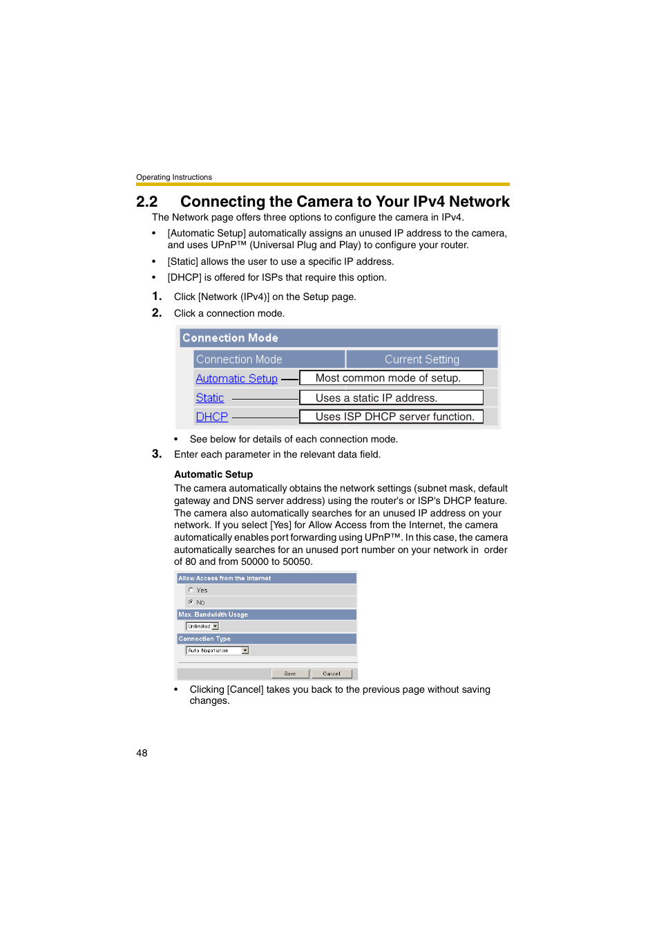 2 connecting the camera to your ipv4 network, Ge 48 o, Ge 48) | Panasonic BB-HCM381A User Manual | Page 48 / 198