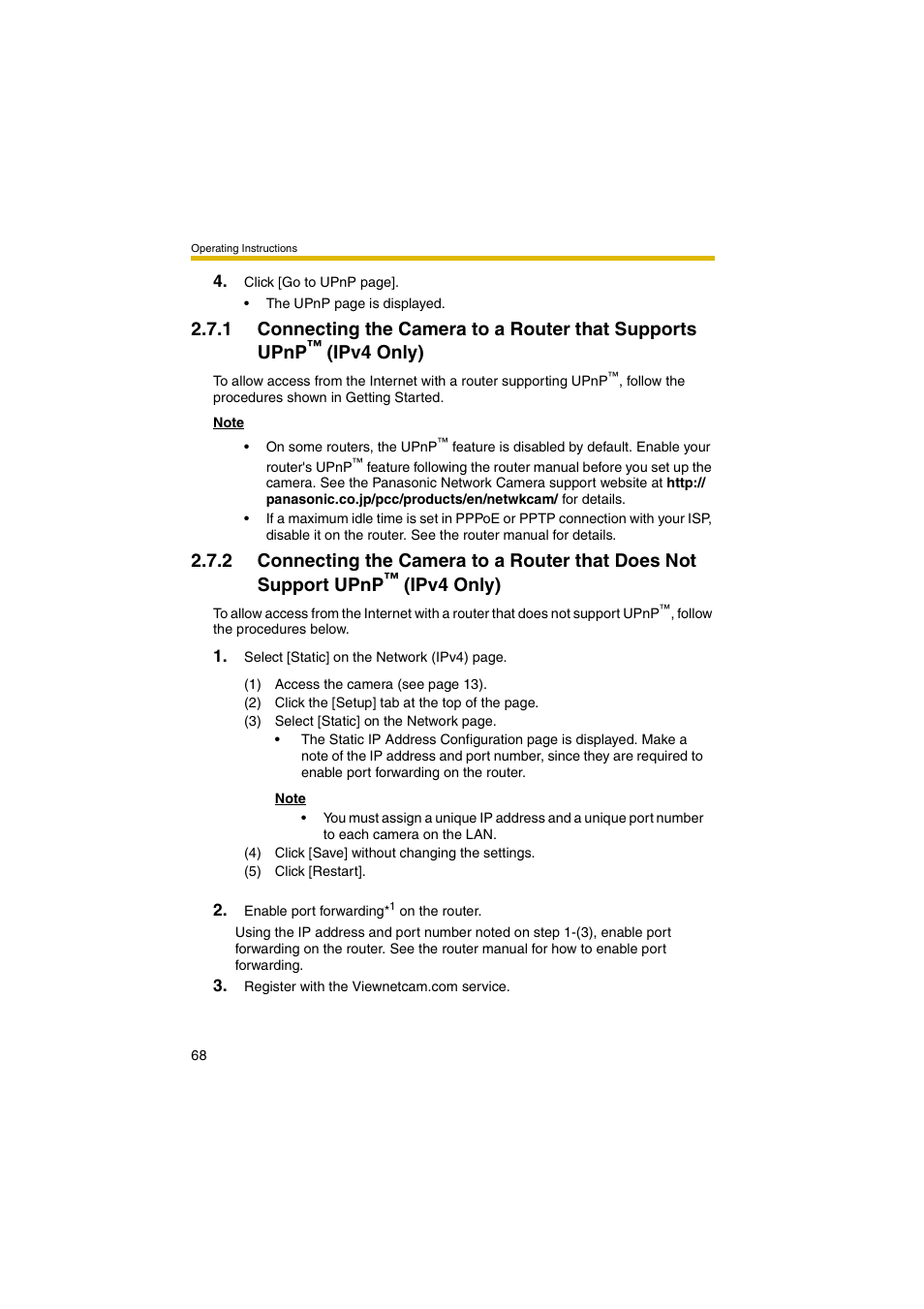 2 connecting the camera to a router that does, Not support upnp, Ipv4 only)") | Ipv4 only) | Panasonic BB-HCM381A User Manual | Page 68 / 198