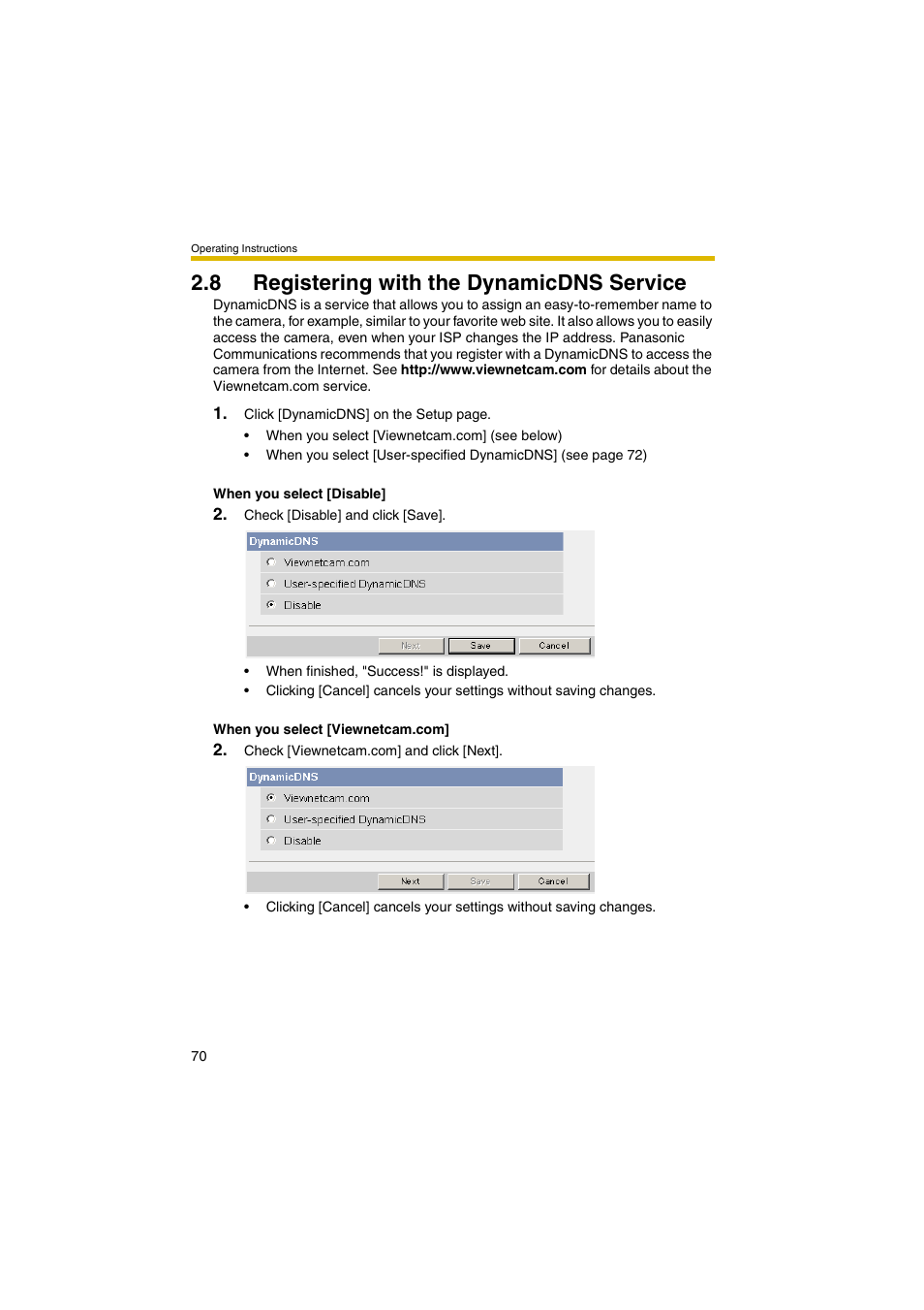 8 registering with the dynamicdns service, Ge 70) | Panasonic BB-HCM381A User Manual | Page 70 / 198