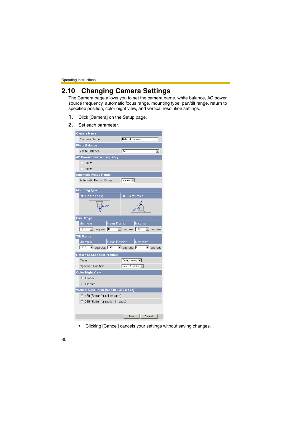 10 changing camera settings, Ge 80) | Panasonic BB-HCM381A User Manual | Page 80 / 198