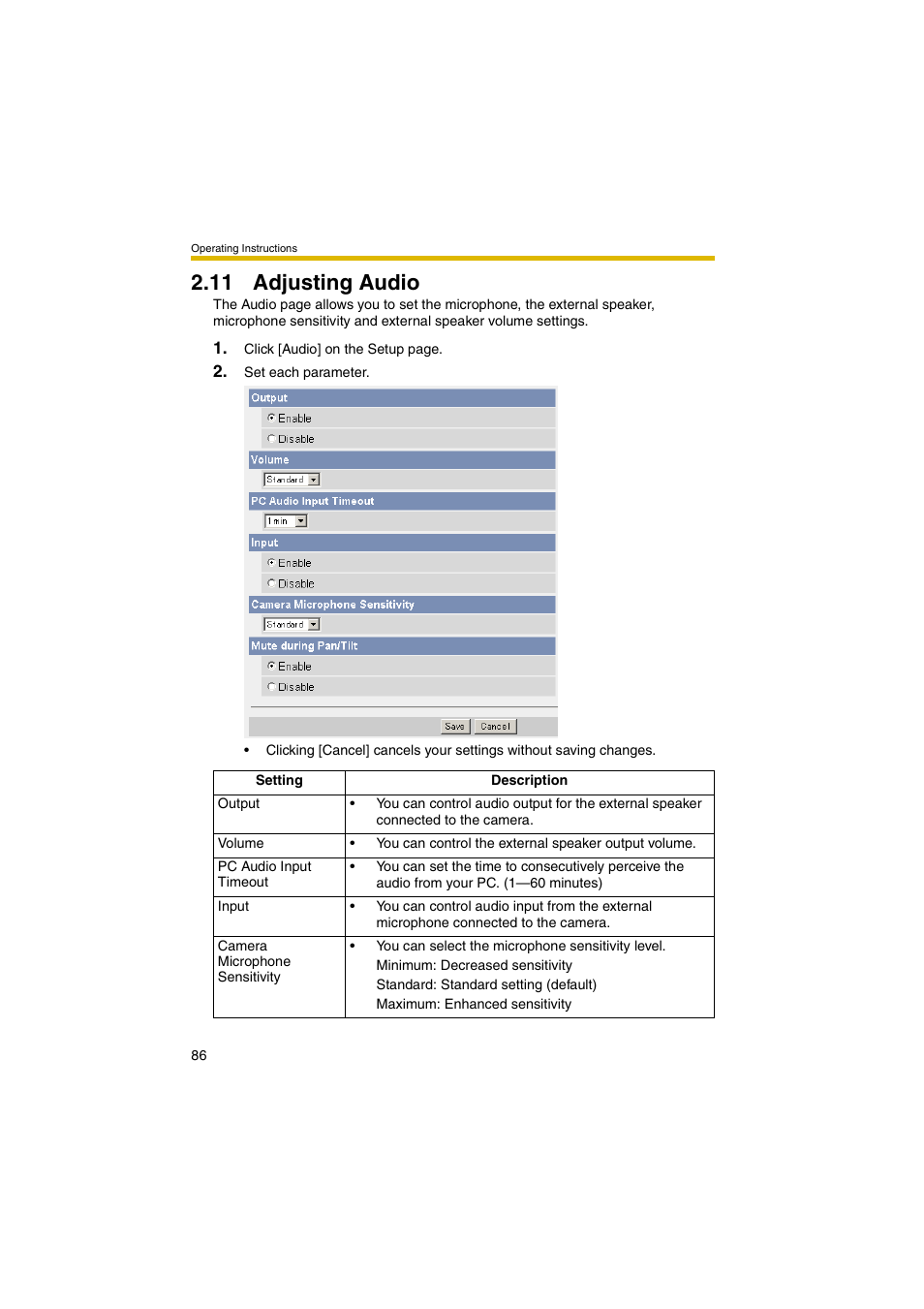 11 adjusting audio, E 86 | Panasonic BB-HCM381A User Manual | Page 86 / 198