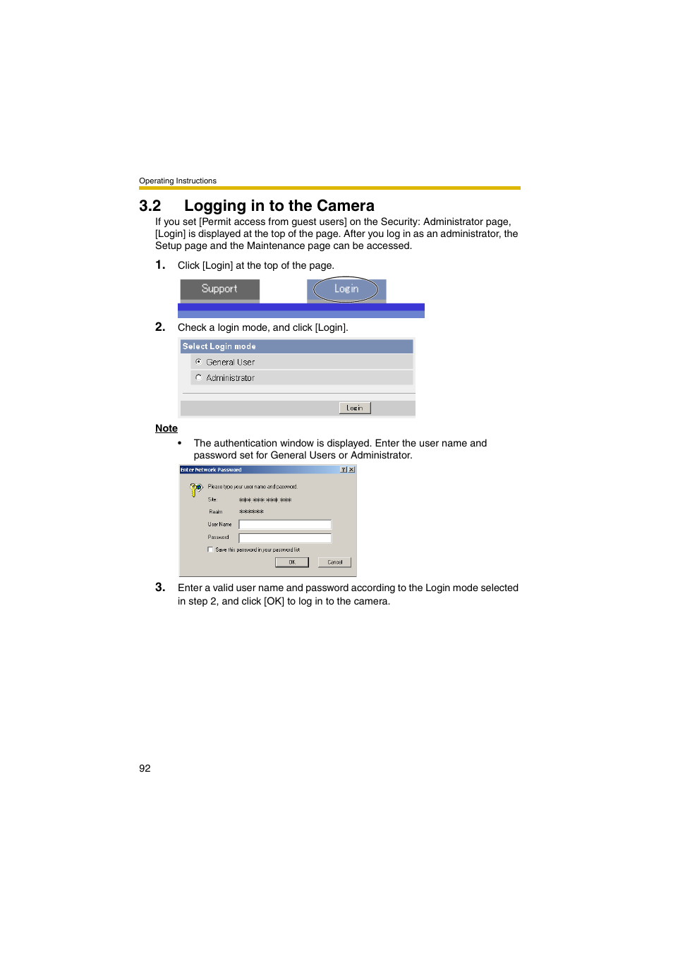 2 logging in to the camera | Panasonic BB-HCM381A User Manual | Page 92 / 198