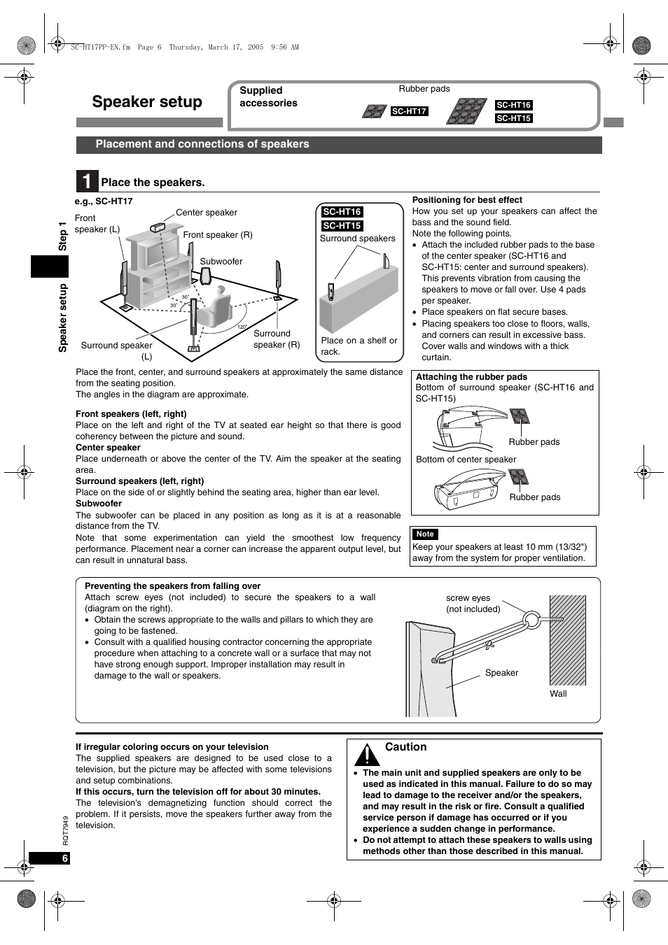 Speaker setup | Panasonic SC-HT15 User Manual | Page 6 / 28