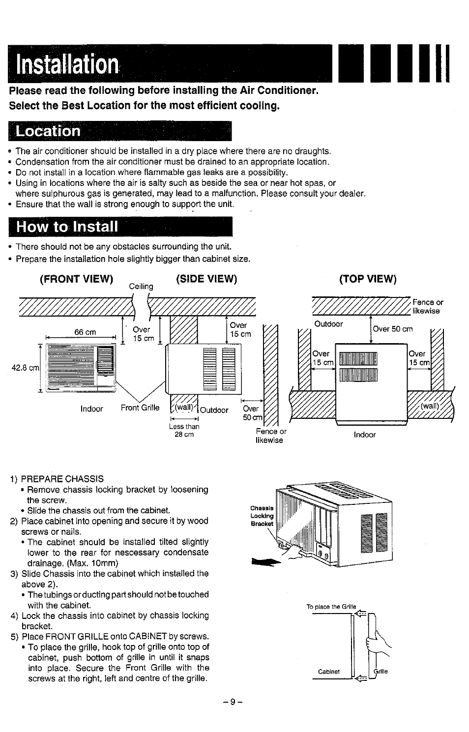 Location, How to instal l | Panasonic CW-C240SR User Manual | Page 10 / 14