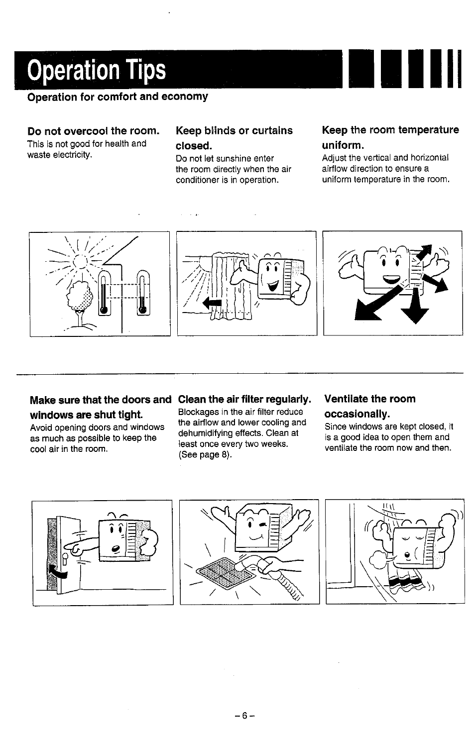 Operation for comfort and economy, Do not overcool the room, Keep the room temperature uniform | Yjiy#!ii[iiieiie | Panasonic CW-C240SR User Manual | Page 7 / 14
