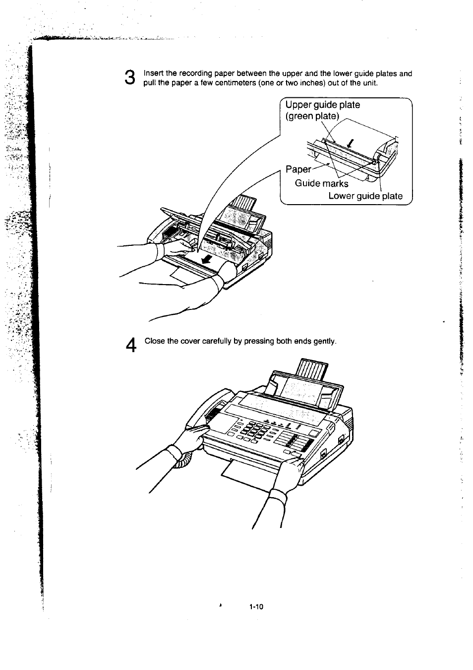 Upper guide plate (green plate), Paper- guide marks, Lower guide plate | Panasonic KX-F50BA User Manual | Page 17 / 75