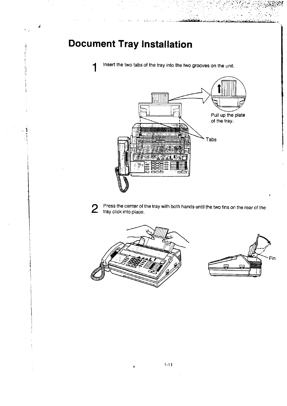 Document tray installation | Panasonic KX-F50BA User Manual | Page 18 / 75