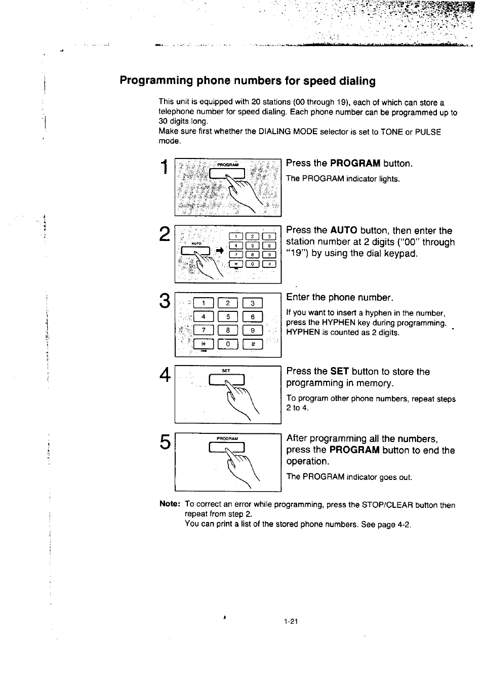 Programming phone numbers for speed dialing, Programming phone numbers for speed dialing -21, I ^ ed ed ee ■ 'm ed d | Panasonic KX-F50BA User Manual | Page 28 / 75