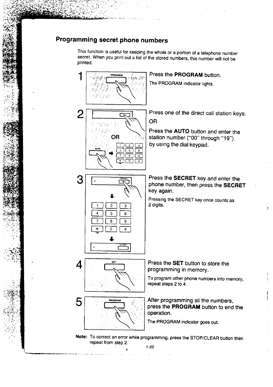 Programming secret phone numbers, Programming secret phone numbers -22, Iii 9 | Panasonic KX-F50BA User Manual | Page 29 / 75