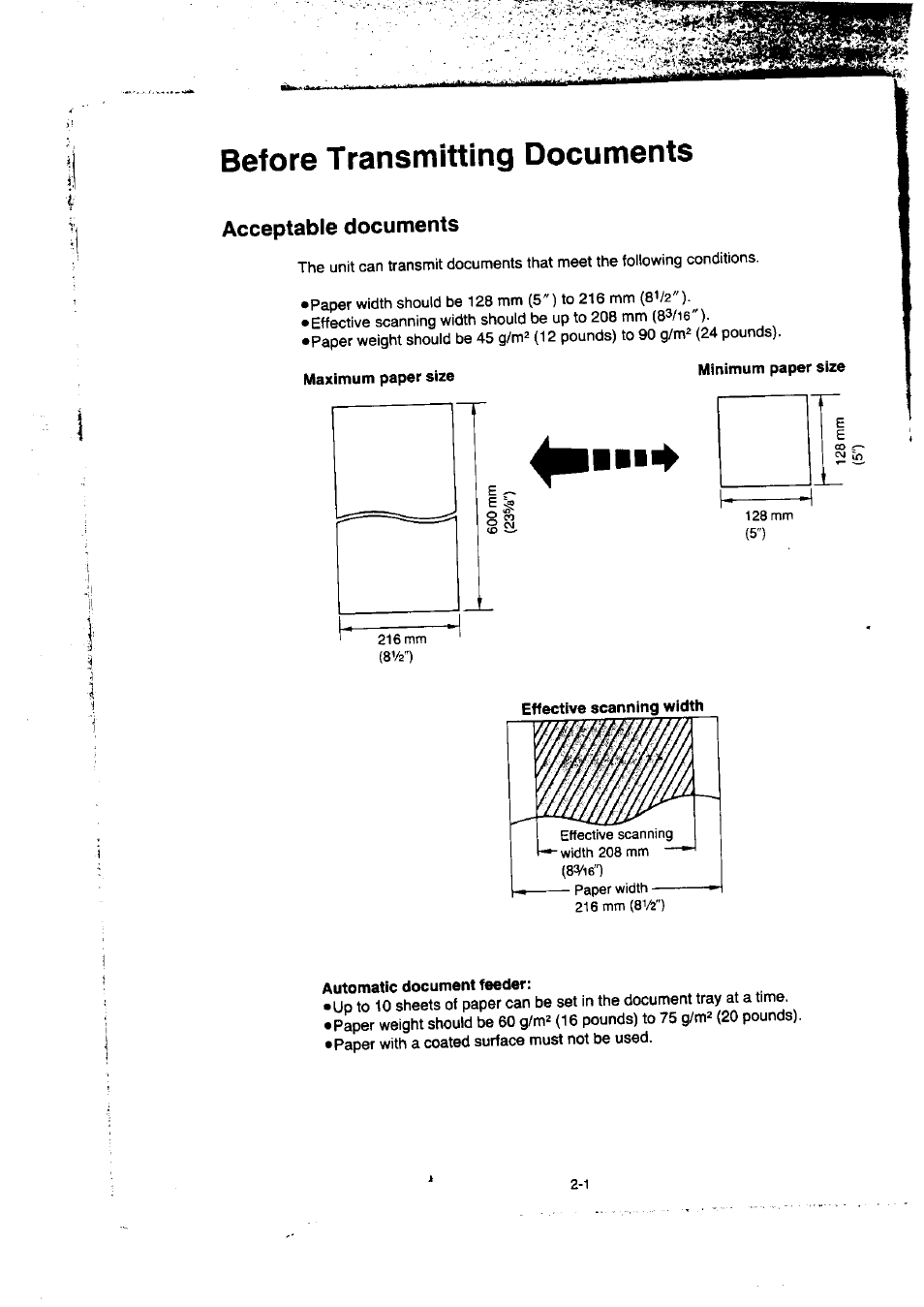 Before transmitting documents, Acceptable documents, Before transmitting documents -1 | Acceptable documents -1 | Panasonic KX-F50BA User Manual | Page 32 / 75