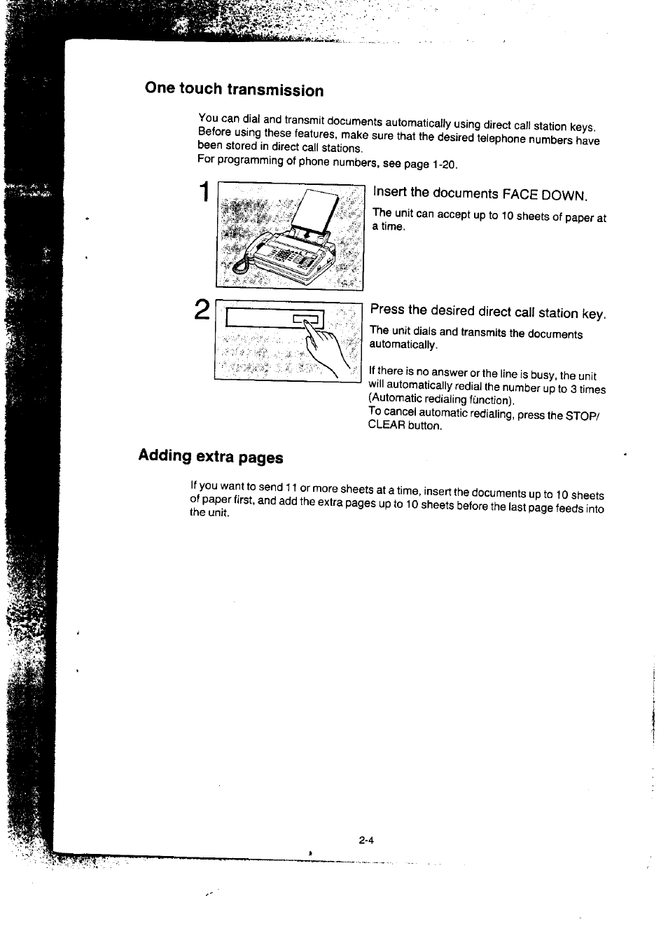 Insert the documents face down, Press the desired direct call station key | Panasonic KX-F50BA User Manual | Page 35 / 75