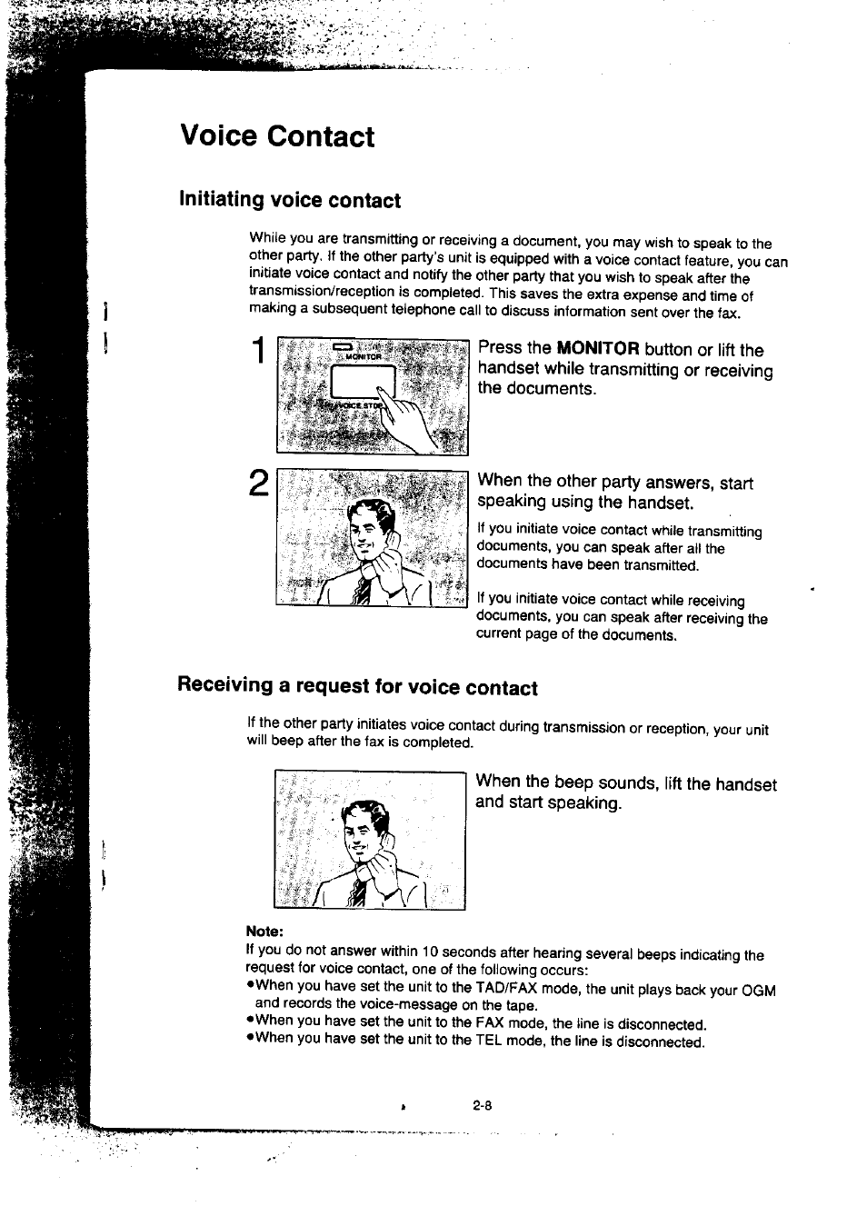 Receiving a request for voice contact, Receiving a request for voice contact -8, Monitor | Panasonic KX-F50BA User Manual | Page 39 / 75