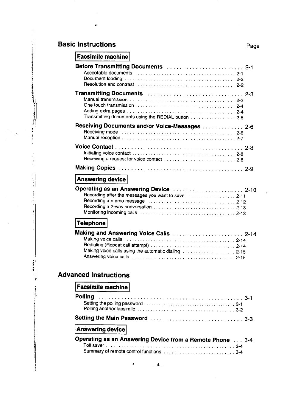 Basic instructions, Advanced instructions | Panasonic KX-F50BA User Manual | Page 5 / 75