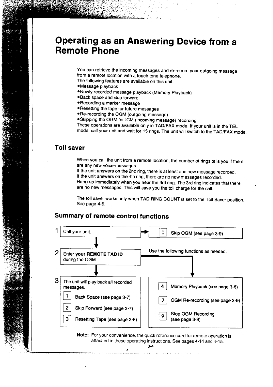 Toll saver, Summary of remote control functions, Toll saver -4 | Summary of remote control functions -4 | Panasonic KX-F50BA User Manual | Page 51 / 75