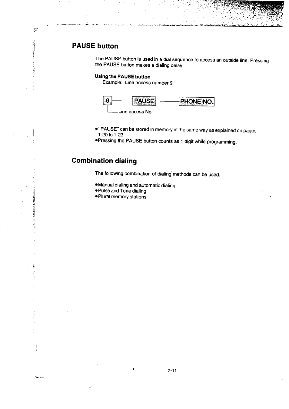 Pause button, Combination dialing, Pause button -11 combination dialing -11 | Panasonic KX-F50BA User Manual | Page 58 / 75