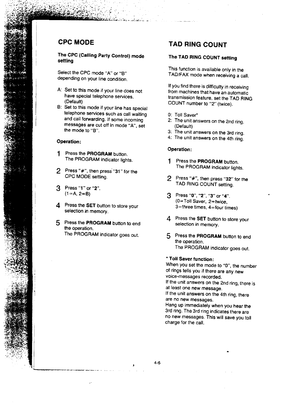 Tad ring count, Tad ring count -6 | Panasonic KX-F50BA User Manual | Page 65 / 75