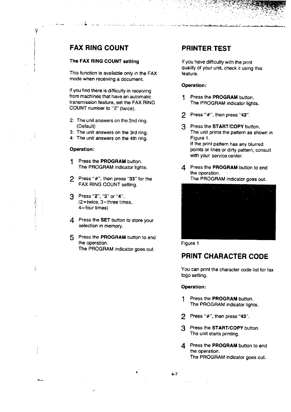 Fax ring count, Printer test, Print character code | Panasonic KX-F50BA User Manual | Page 66 / 75