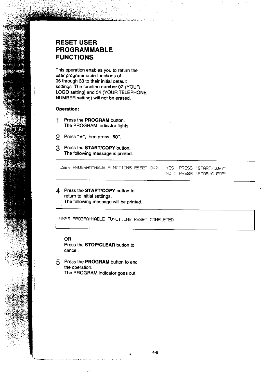 Reset user programmable functions | Panasonic KX-F50BA User Manual | Page 67 / 75