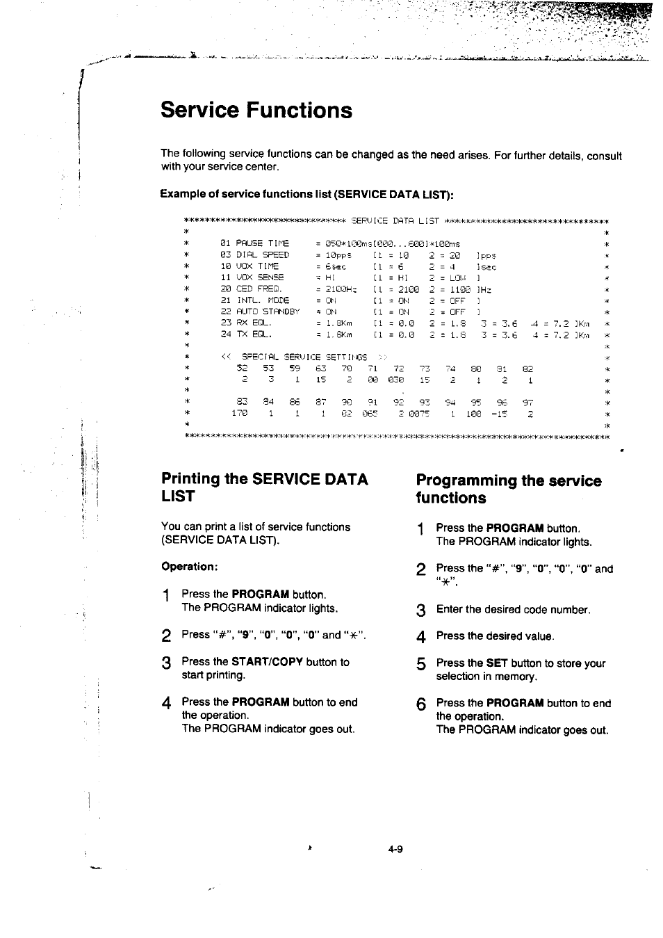 Service functions, Service functions -9 | Panasonic KX-F50BA User Manual | Page 68 / 75