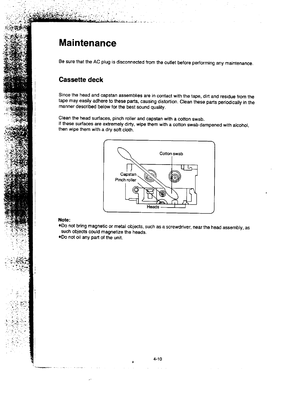 Maintenance, Cassette deck, Maintenance -10 | Cassette deck -10 | Panasonic KX-F50BA User Manual | Page 69 / 75