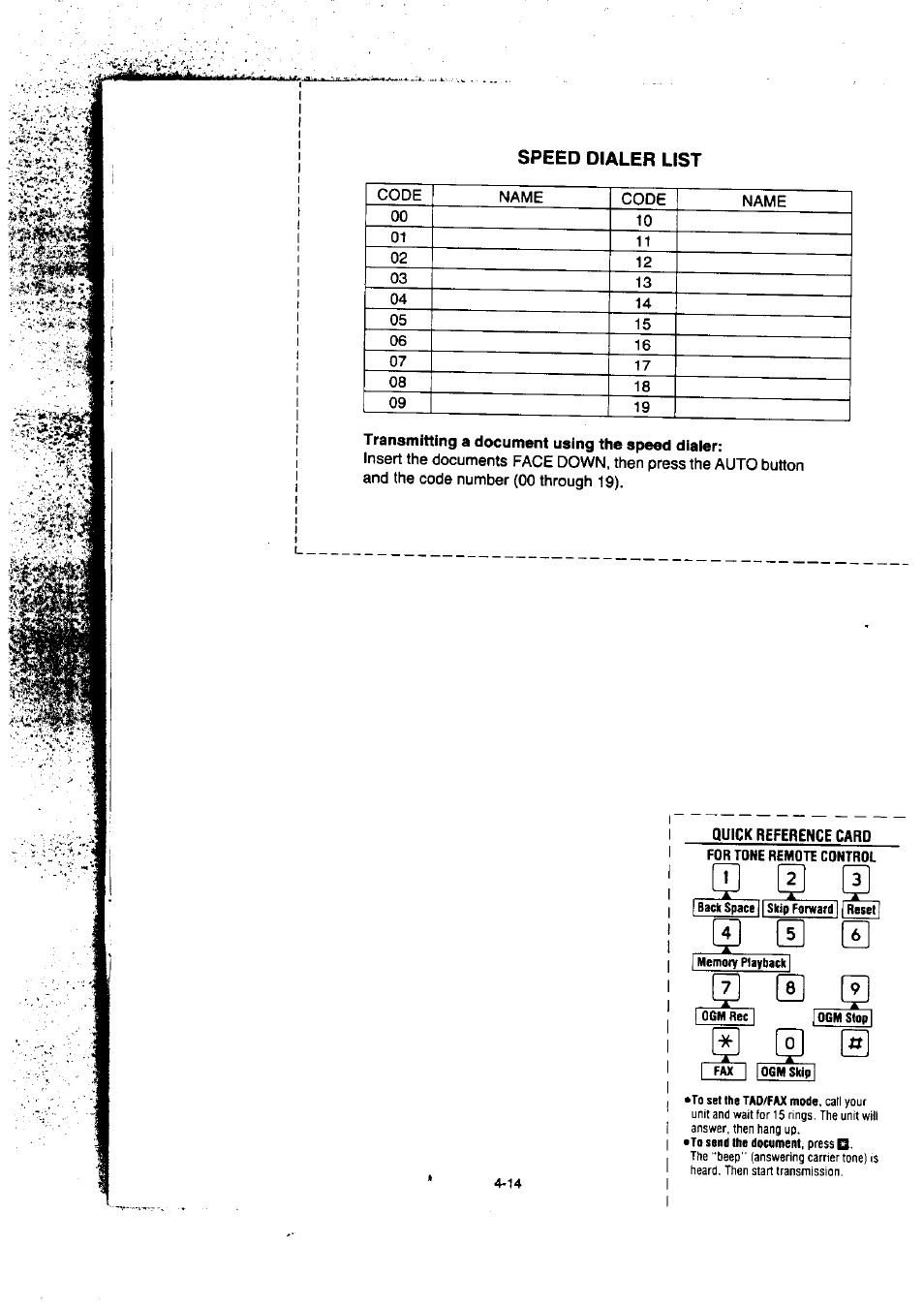 Speed dialer list | Panasonic KX-F50BA User Manual | Page 73 / 75