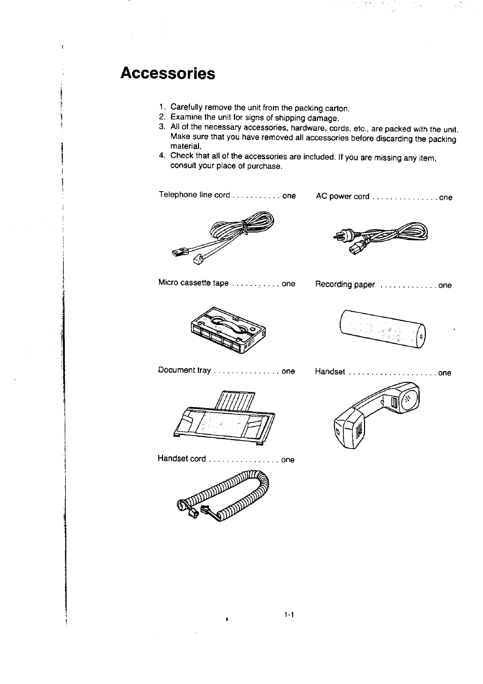 Accessories, Accessories -1 | Panasonic KX-F50BA User Manual | Page 8 / 75