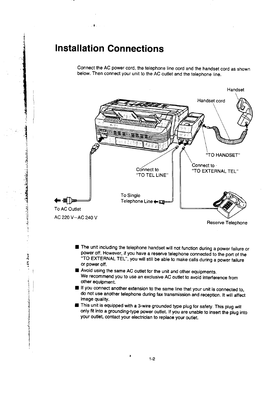 Installation connections, Installation connections -2 | Panasonic KX-F50BA User Manual | Page 9 / 75