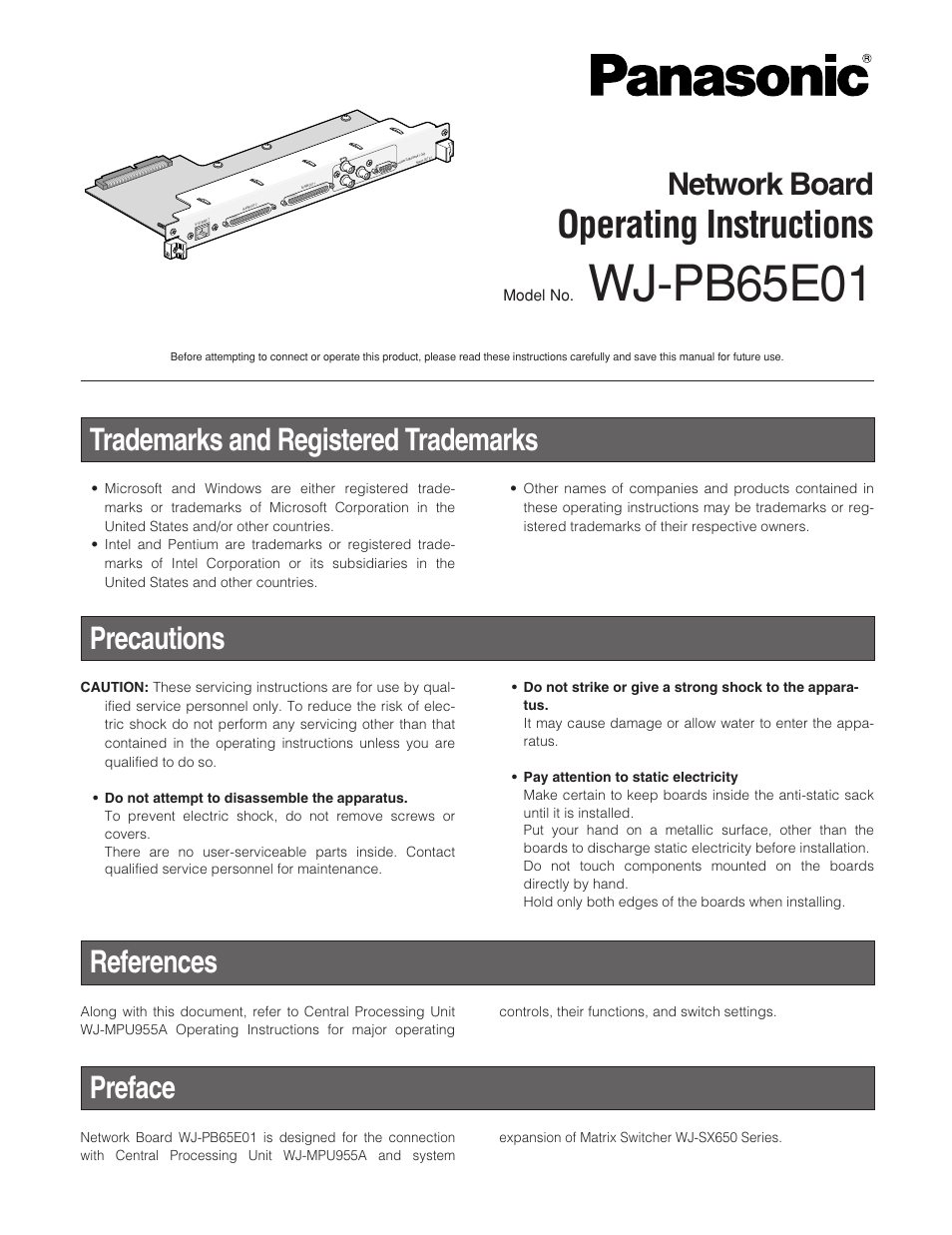 Panasonic WJ-PB65E01 User Manual | 8 pages