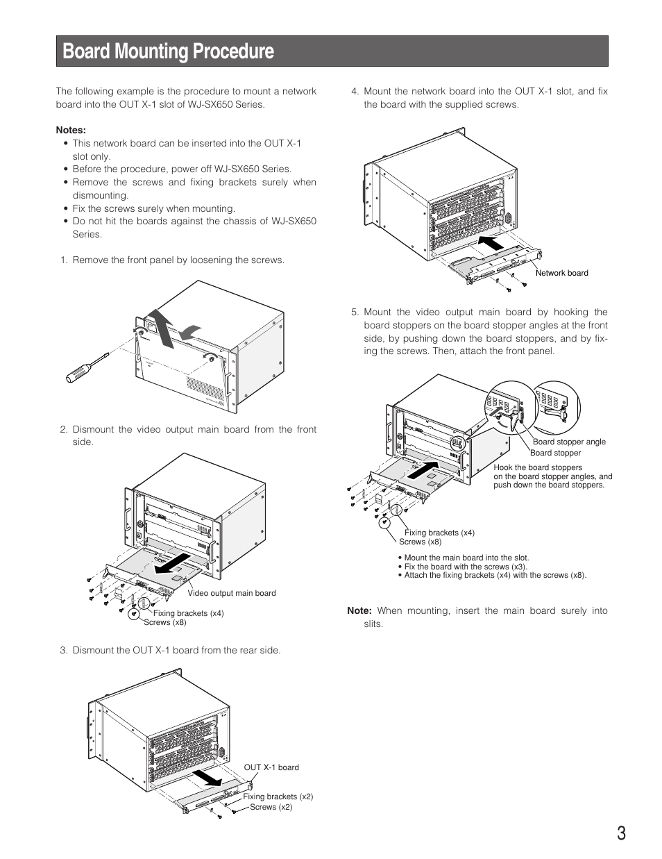 Board mounting procedure | Panasonic WJ-PB65E01 User Manual | Page 3 / 8