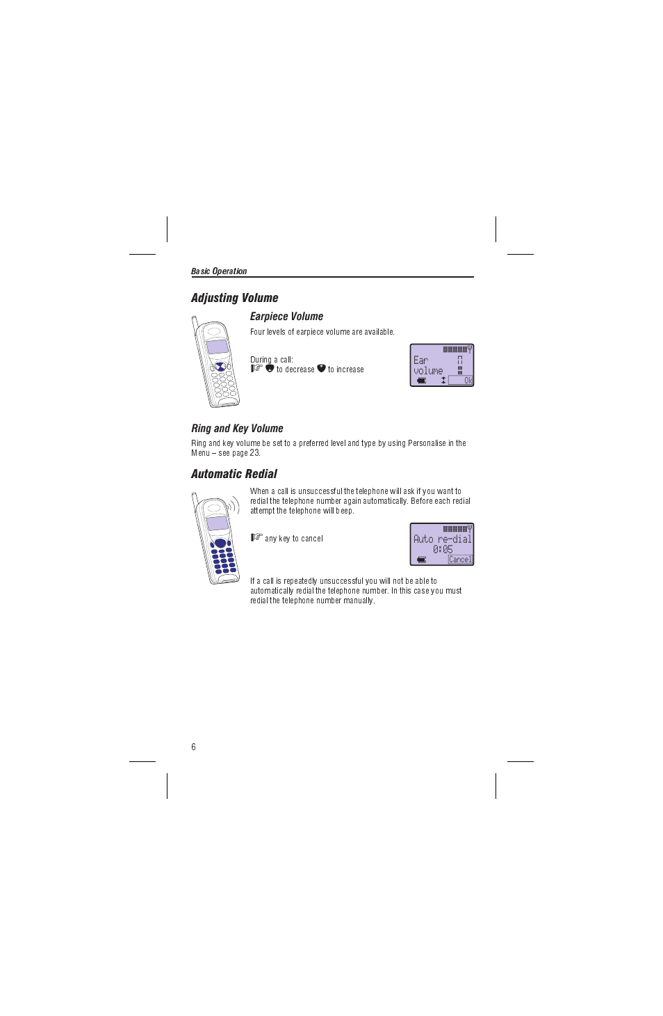 Adjusting volume, Automatic redial, Adjusting volume automatic redial | Panasonic EB-G450 User Manual | Page 10 / 32