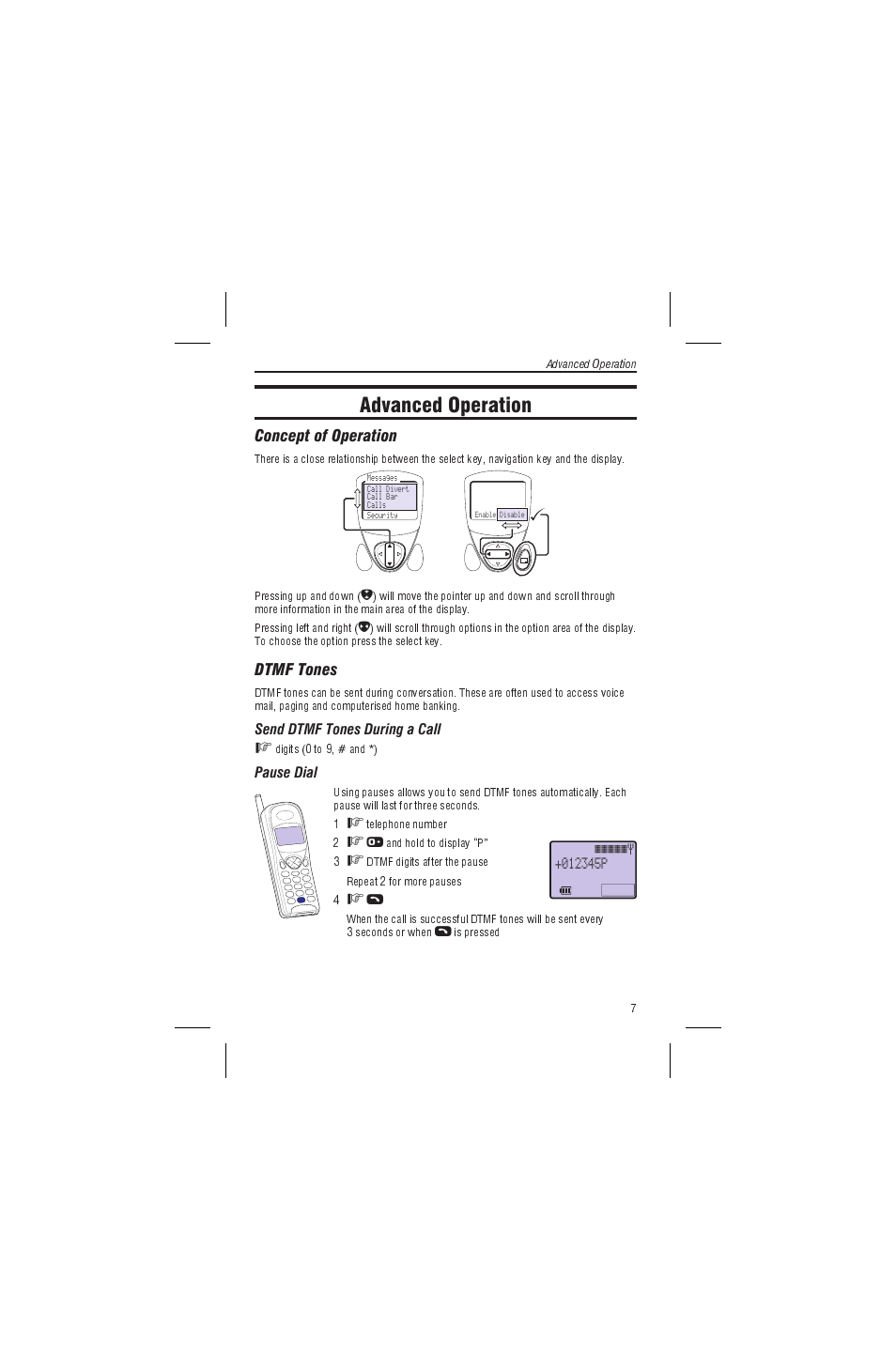 Advanced operation, Concept of operation, Dtmf tones | Concept of operation dtmf tones | Panasonic EB-G450 User Manual | Page 11 / 32