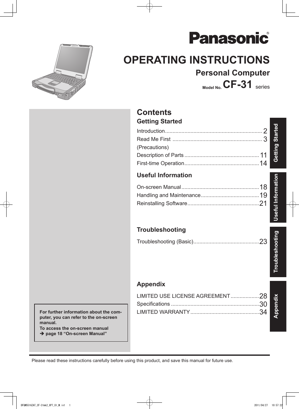 Panasonic CF-31 User Manual | 40 pages