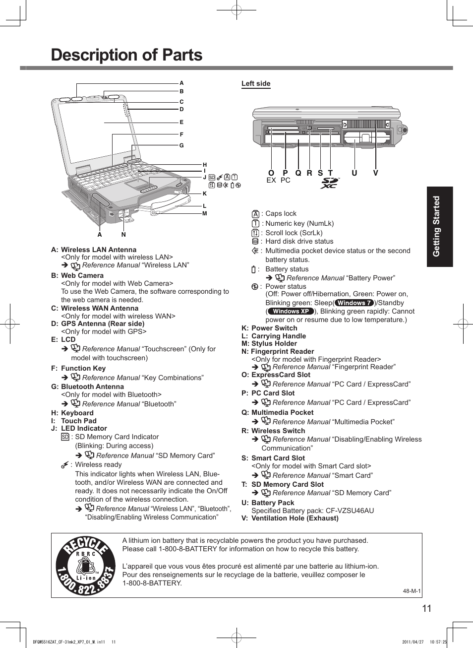 Description of parts | Panasonic CF-31 User Manual | Page 11 / 40