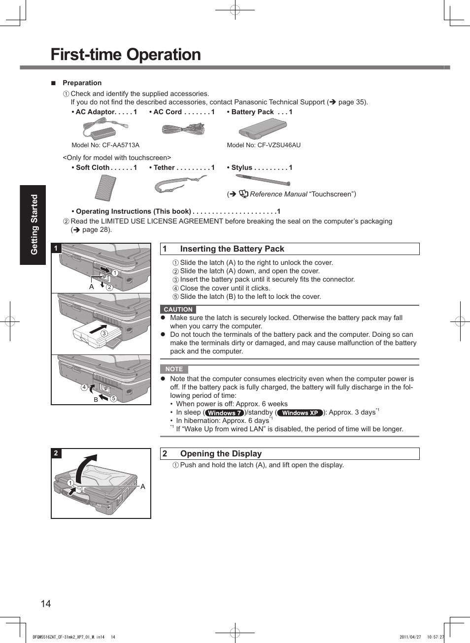 First-time operation | Panasonic CF-31 User Manual | Page 14 / 40