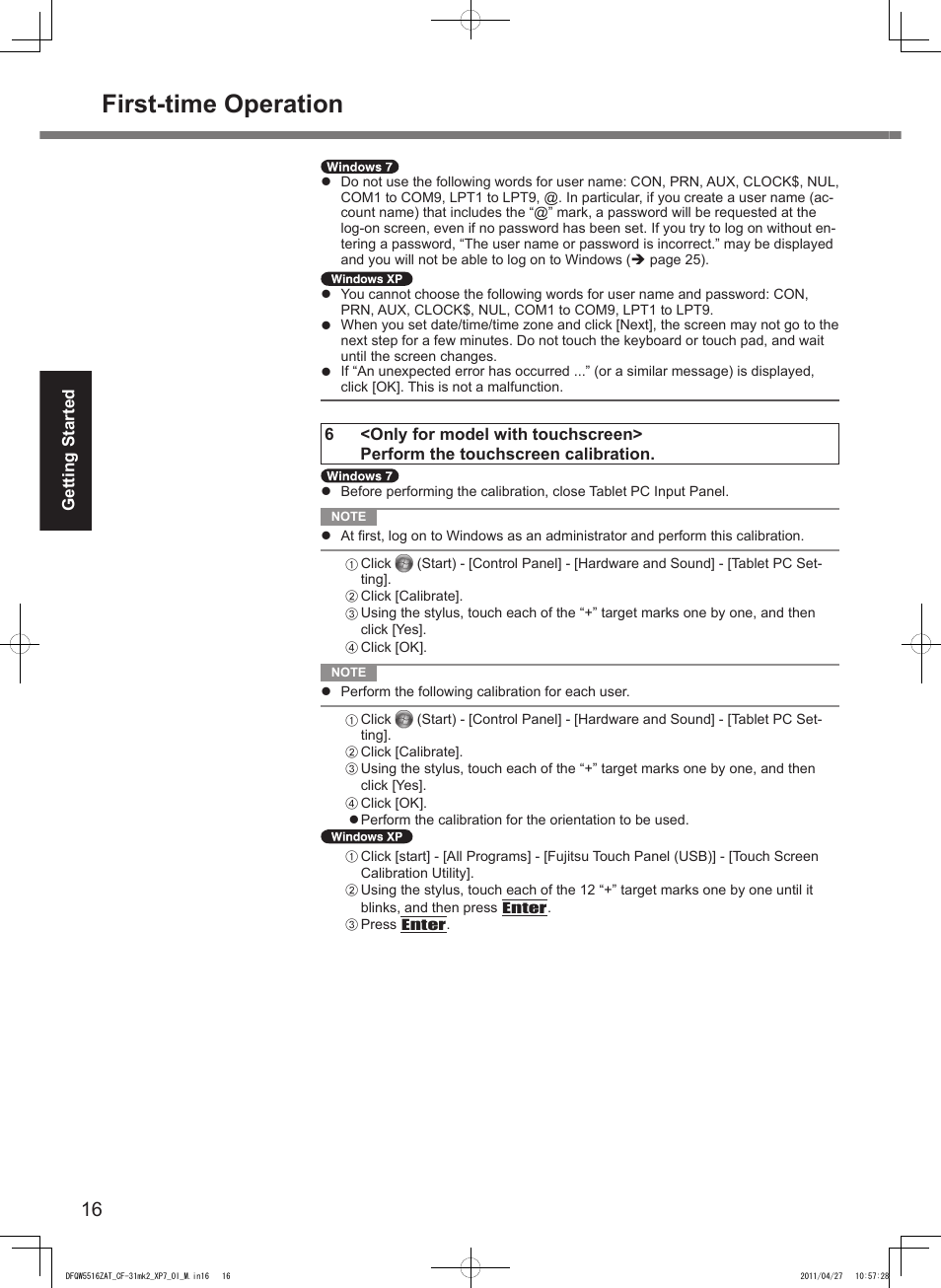 First-time operation | Panasonic CF-31 User Manual | Page 16 / 40