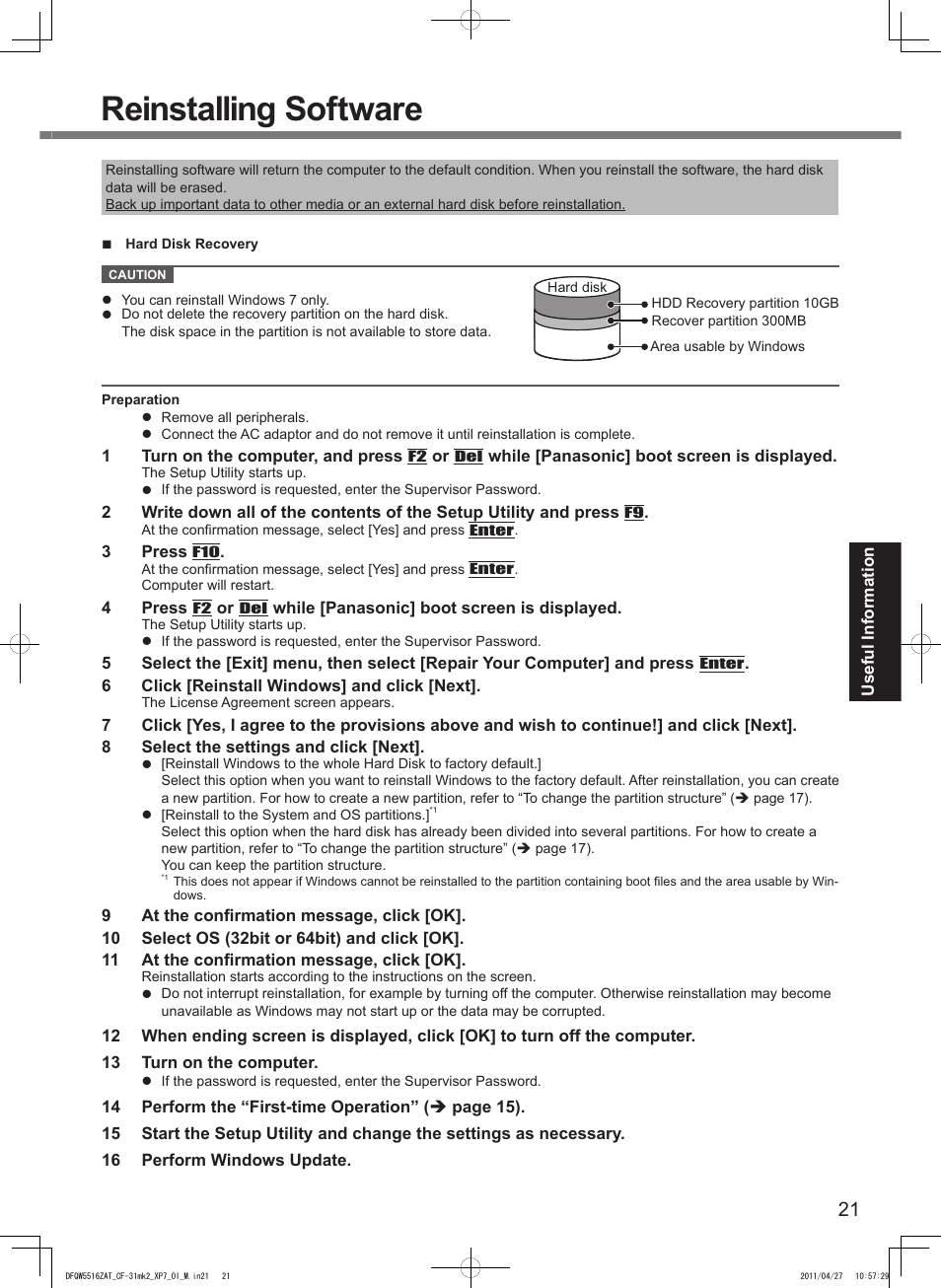 Reinstalling software | Panasonic CF-31 User Manual | Page 21 / 40