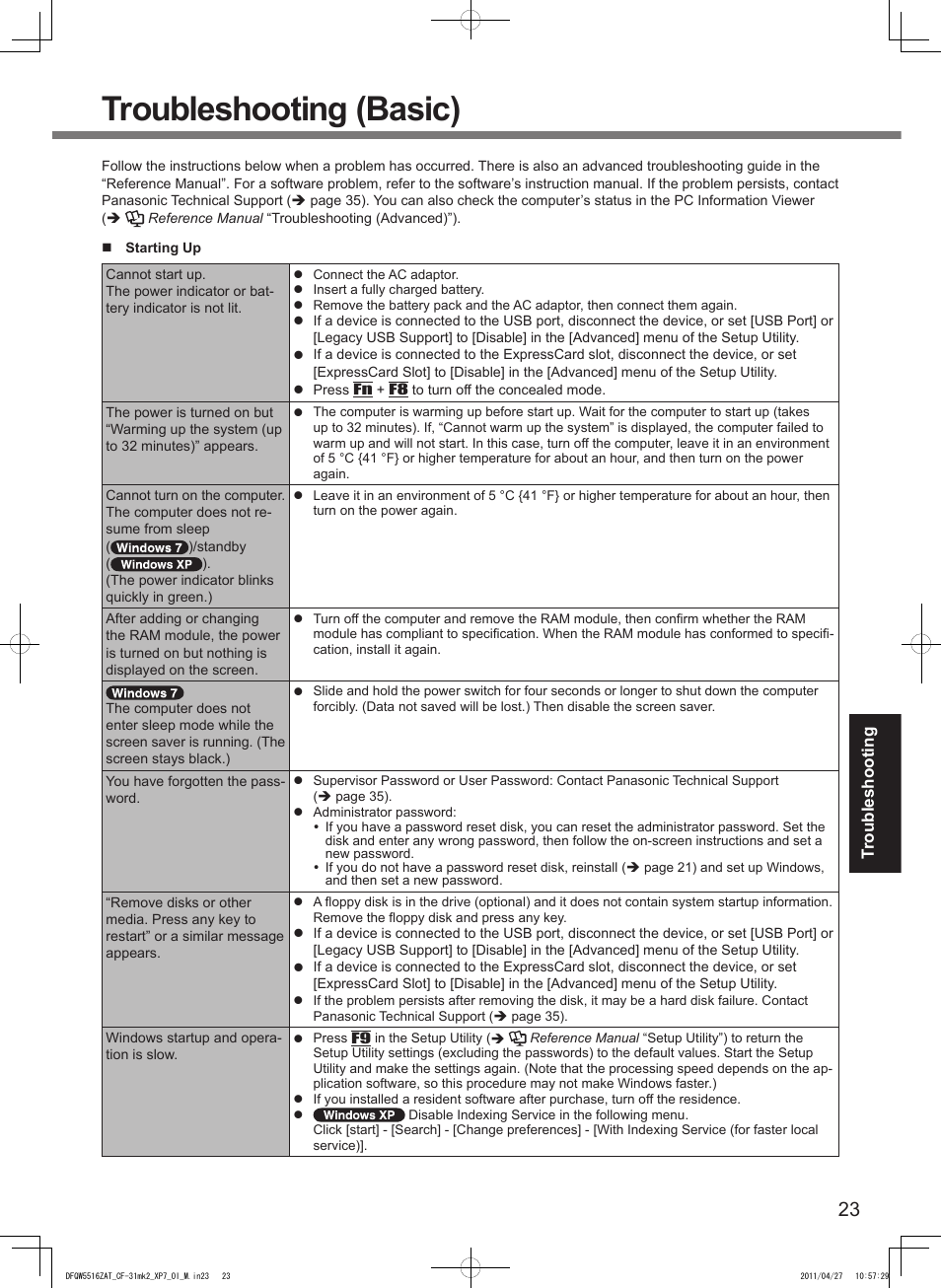 Troubleshooting (basic) | Panasonic CF-31 User Manual | Page 23 / 40